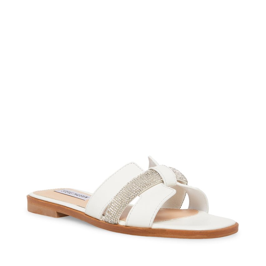 White Steve Madden Holli Leather Women's Slides | LW12KP9081