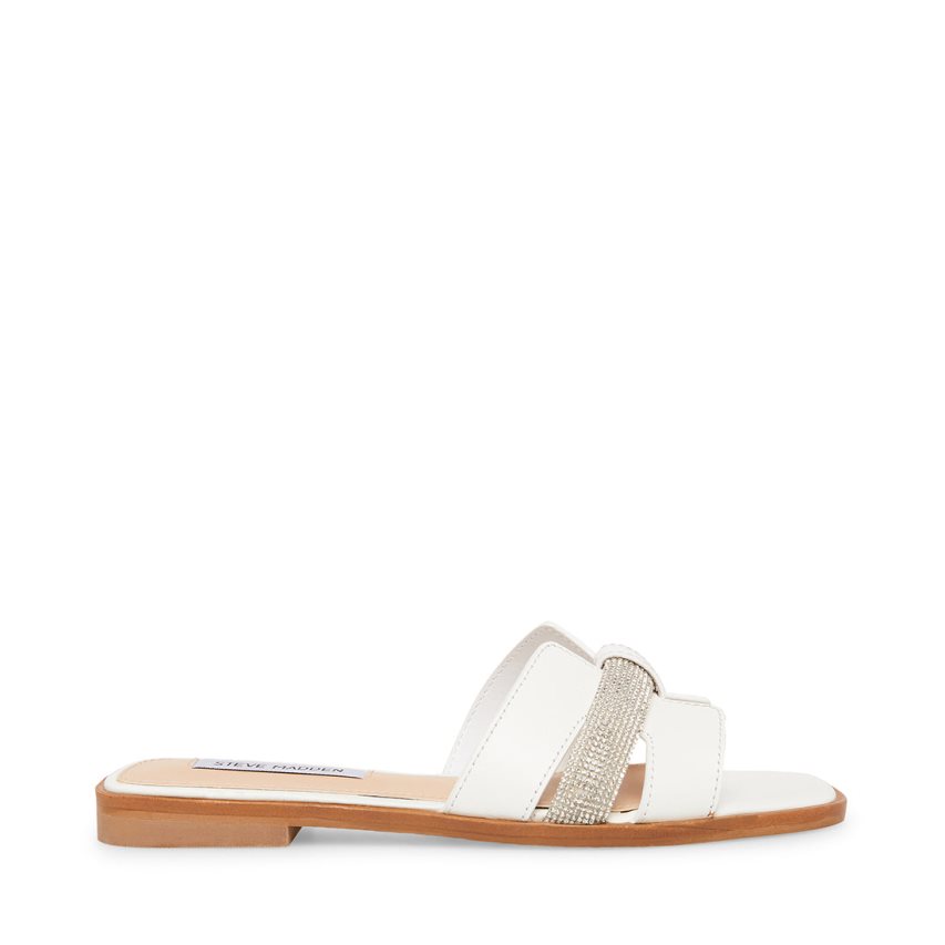 White Steve Madden Holli Leather Women\'s Slides | LW12KP9081