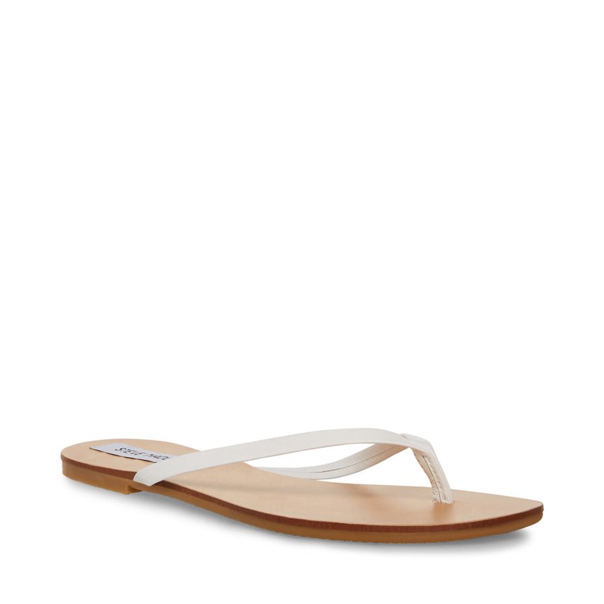 White Steve Madden Image Leather Women's Flip Flops | JHNZ126083