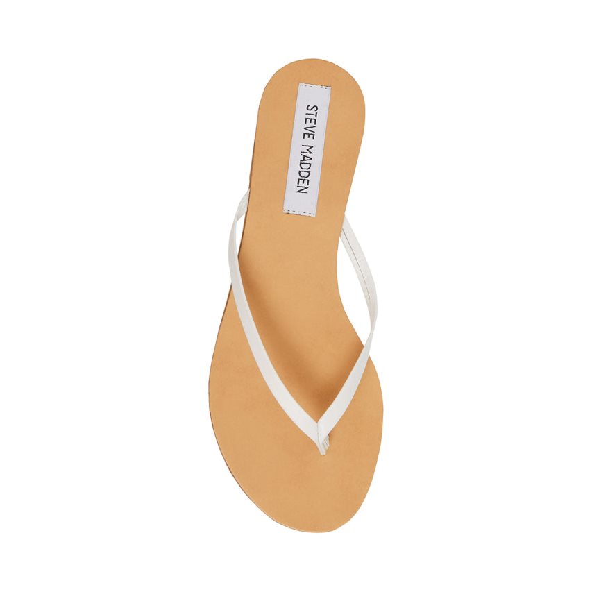 White Steve Madden Image Leather Women's Flip Flops | JHNZ126083