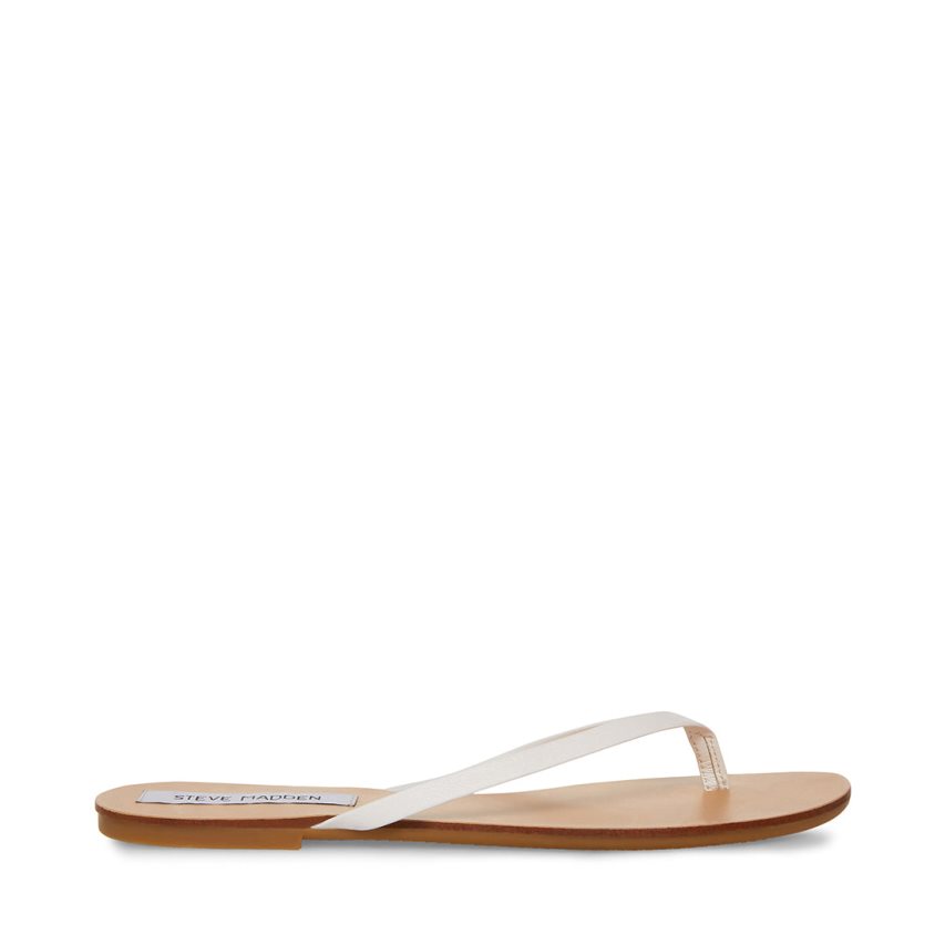 White Steve Madden Image Leather Women\'s Flip Flops | JHNZ126083