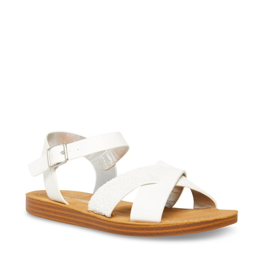 White Steve Madden Jleague Kids' Flat Sandals | TPUC124150