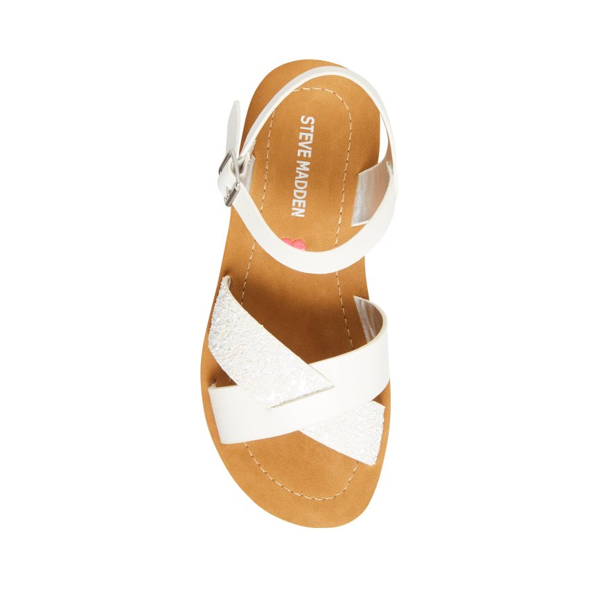 White Steve Madden Jleague Kids' Flat Sandals | TPUC124150