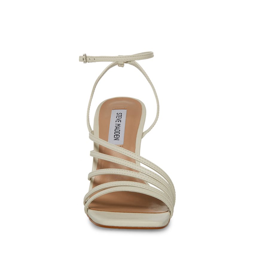 White Steve Madden Kamila Leather Women's Heels Sandals | FN12YG5184