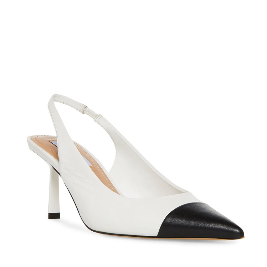 White Steve Madden Kling Leather Women's Heels | PZAVR7120