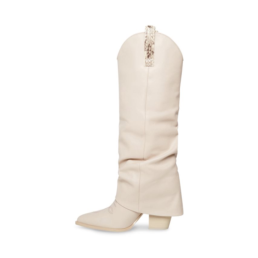 White Steve Madden Lassy Leather Women's Knee-high Boots | MNEBU1524