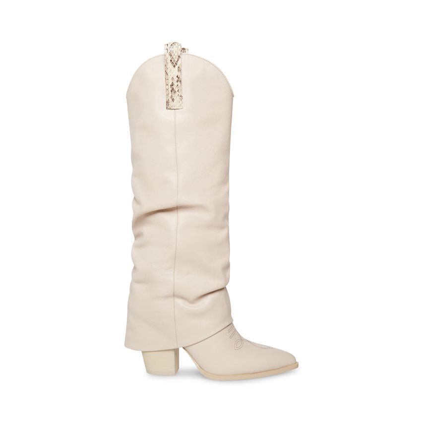 White Steve Madden Lassy Leather Women\'s Knee-high Boots | MNEBU1524