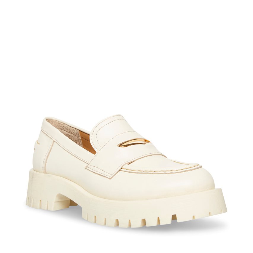 White Steve Madden Lawrence Leather Women's Loafers | MDSVX5681