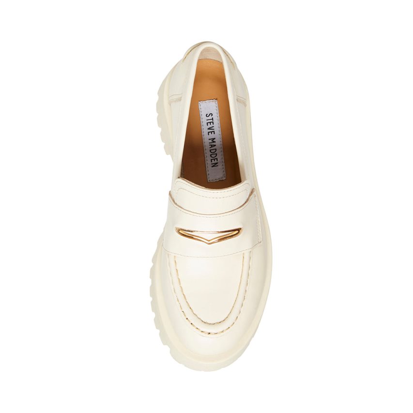 White Steve Madden Lawrence Leather Women's Loafers | MDSVX5681