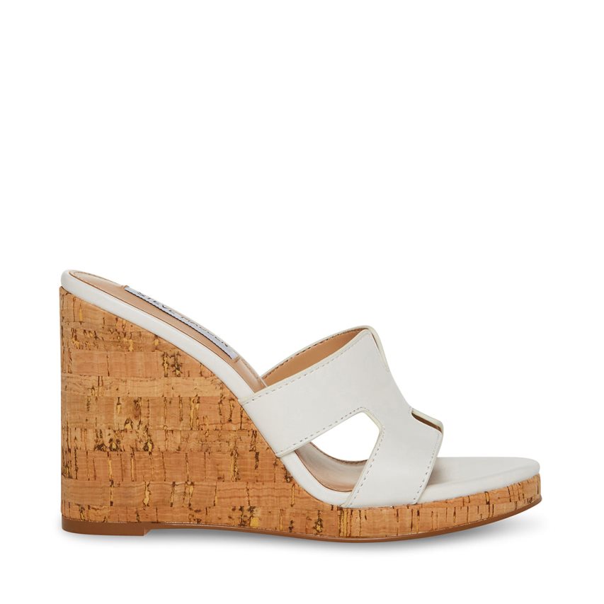 White Steve Madden Mayson Leather Women\'s Wedges | GBSRM1256