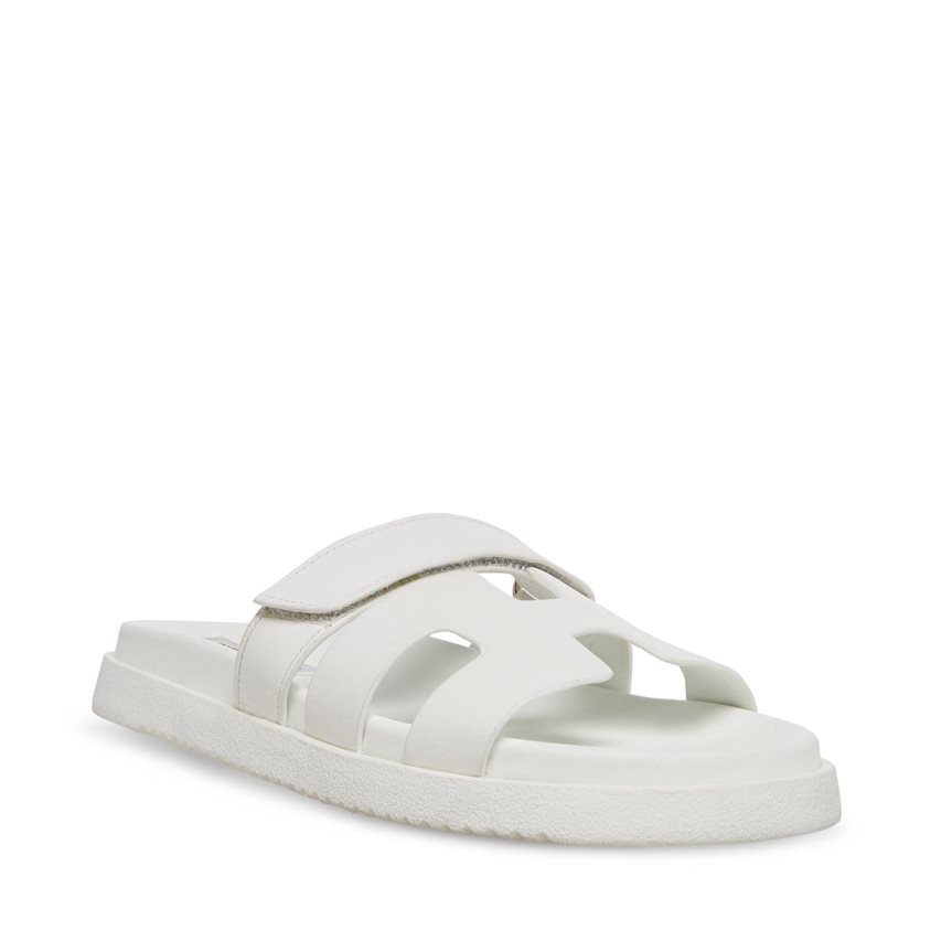 White Steve Madden Mayven Leather Women's Flat Sandals | DFXAK8795