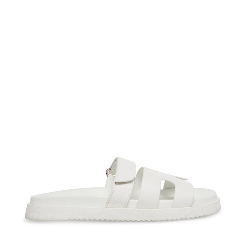 White Steve Madden Mayven Leather Women\'s Flat Sandals | DFXAK8795