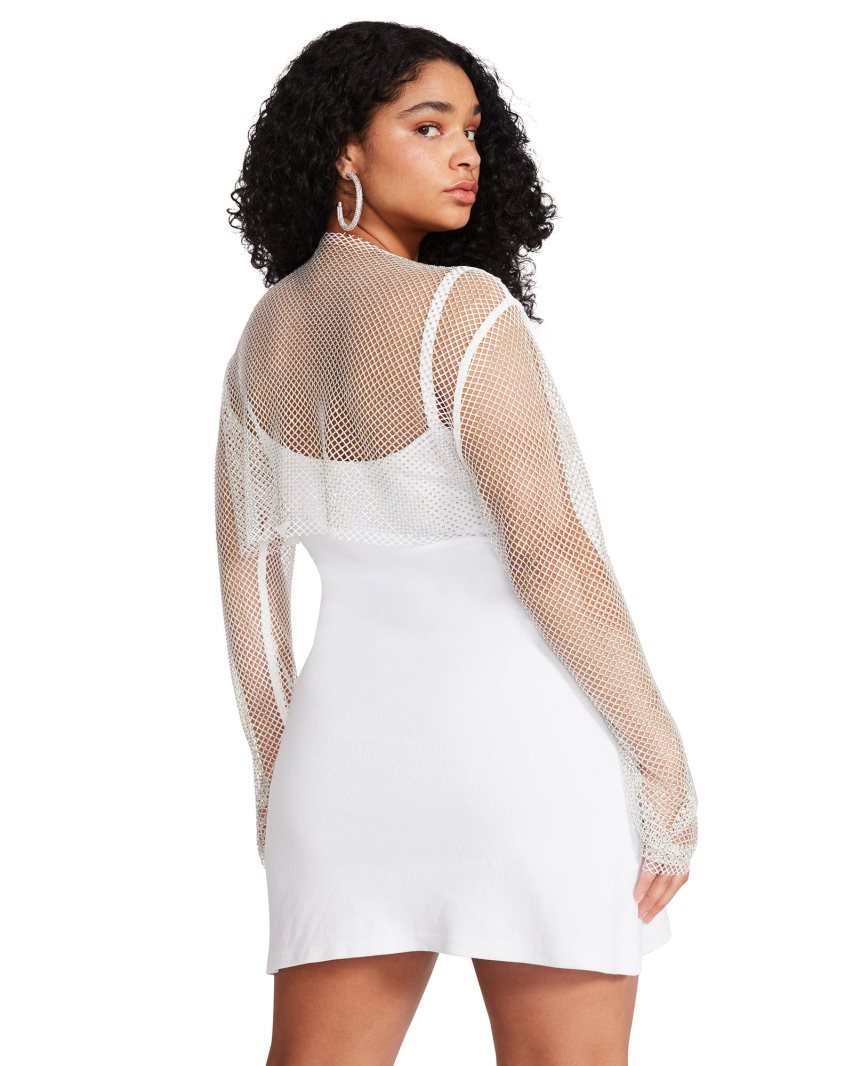 White Steve Madden Mesh Rhinestone Women's Tops | O12JHR7806