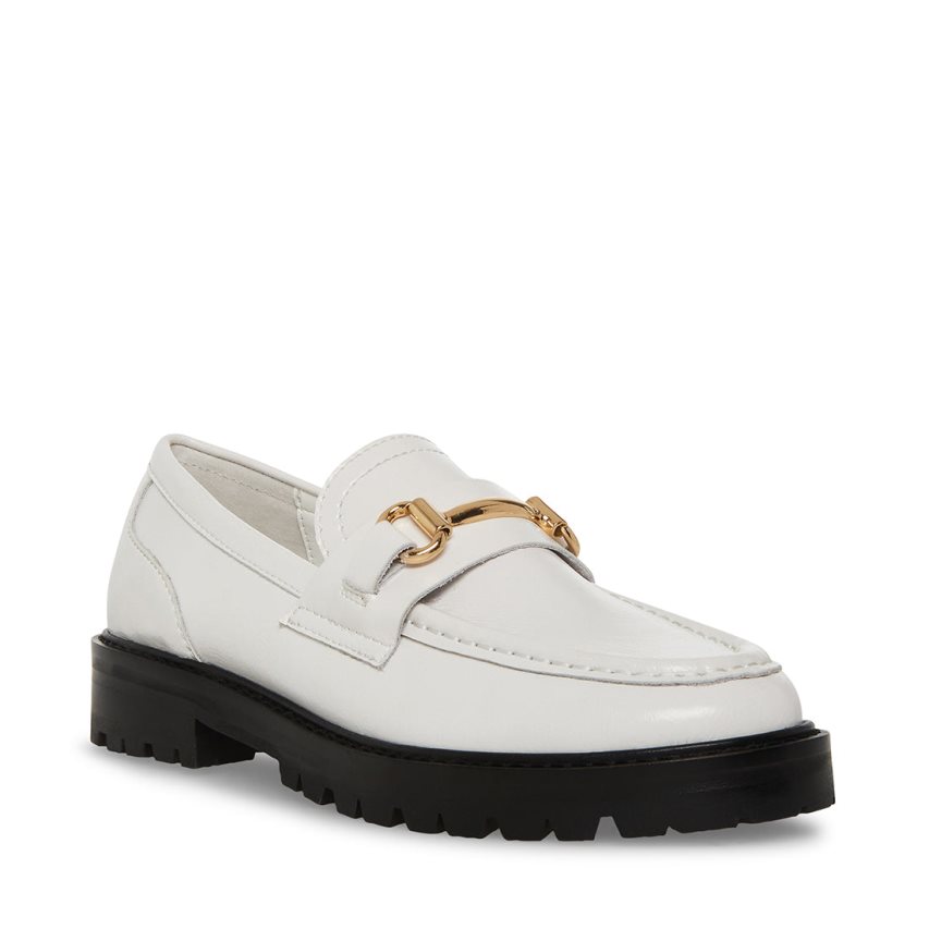 White Steve Madden Mistor Leather Women's Loafers | AOKEJ8647