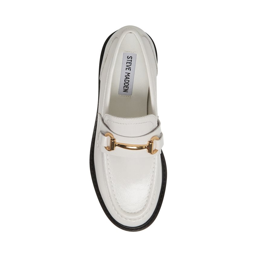 White Steve Madden Mistor Leather Women's Loafers | AOKEJ8647