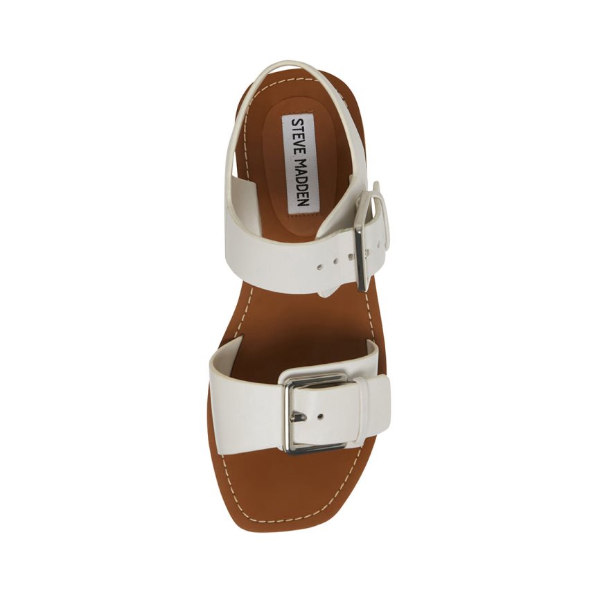 White Steve Madden Santo Leather Women's Flat Sandals | AS12IH9172