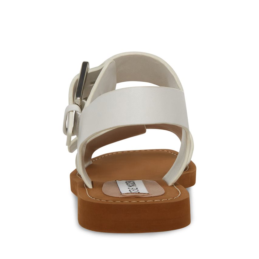 White Steve Madden Santo Leather Women's Flat Sandals | AS12IH9172