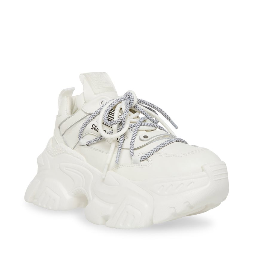 White Steve Madden Troy Leather Women's Sneakers | PNZS128092