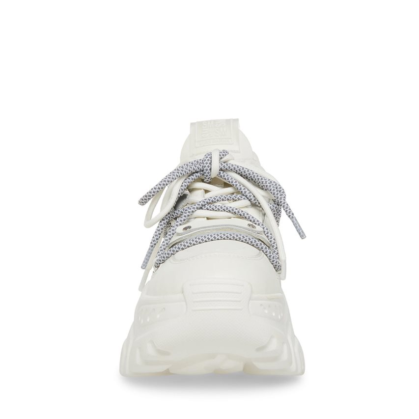 White Steve Madden Troy Leather Women's Sneakers | PNZS128092