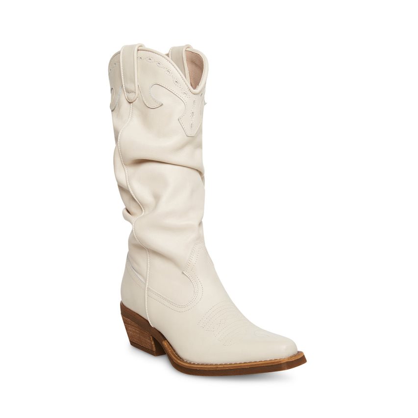 White Steve Madden Whiskey Leather Women's High Boots | LUZN128712