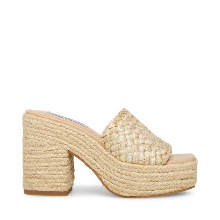 Beige Steve Madden Atlantic Raffia Women's Platform Sandals | HYKEN6285