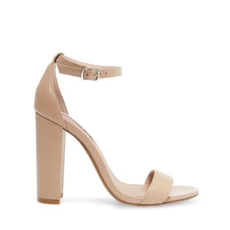 Beige Steve Madden Carrson Leather Women's Heels Sandals | IVTDN1403