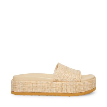 Beige Steve Madden Kasper Natural Women's Slides | UXDEV5268