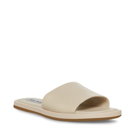 Beige Steve Madden Kaya Leather Women's Slides | NUCSY1683