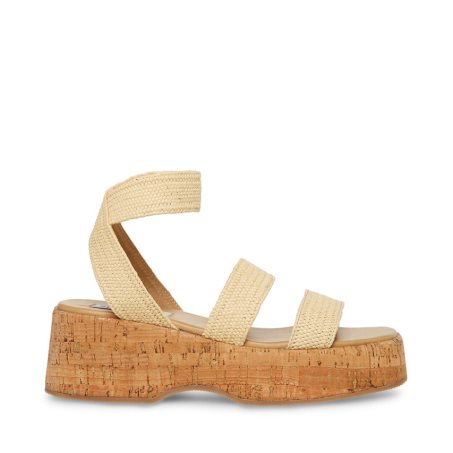 Beige Steve Madden Sashes Raffia Women's Platform Sandals | SUZIT6139