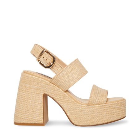 Beige Steve Madden Valory Natural Raffia Women's Platform Sandals | UOHAT1520