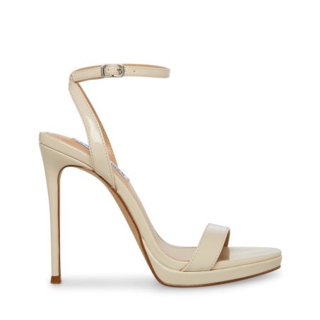 Beige Steve Madden Wafer Patent Women's Heels Sandals | ZOBMK5827