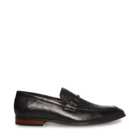 Black Steve Madden Aahron Leather Men's Loafers | PZR12S3672