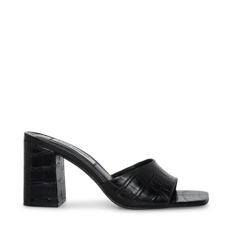 Black Steve Madden Alaya Crocodile Women's Heels Sandals | MNFZS8507