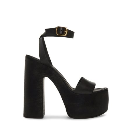 Black Steve Madden Alessia Leather Women's Heels Sandals | EZNBL5796