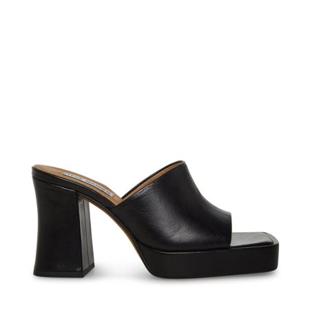 Black Steve Madden Alex Leather Women's Mules | KHXLG3786