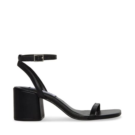 Black Steve Madden Audrina Leather Women's Heels Sandals | X12EYI3265