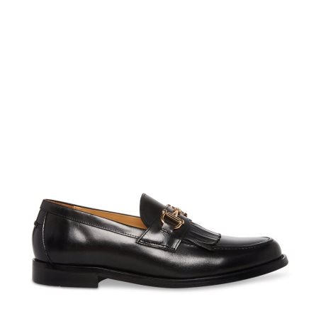 Black Steve Madden Bronson Leather Men's Loafers | PEGMH5379