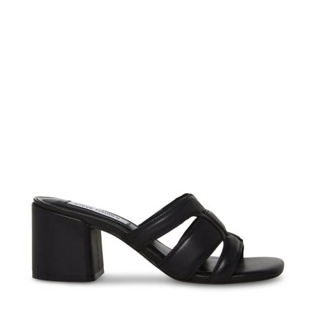 Black Steve Madden Clover Leather Women's Heels Sandals | MYGRI6201