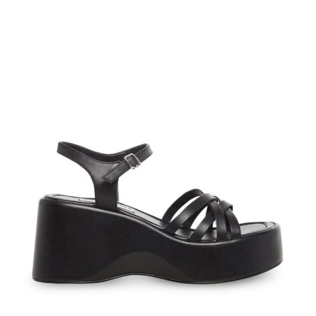 Black Steve Madden Crazy30 Leather Women's Platform Sandals | OVSTX9703