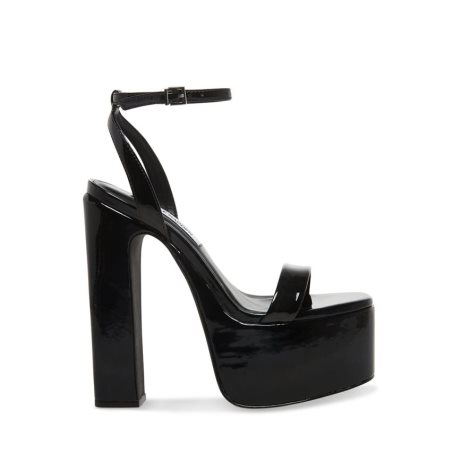 Black Steve Madden Darla Patent Women's Heels Sandals | TJDUZ6398