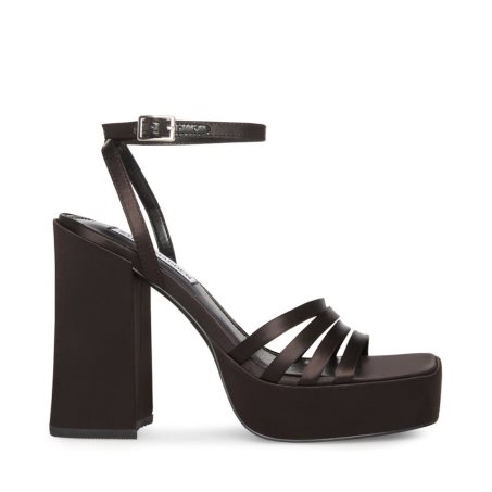 Black Steve Madden Disco Satin Women's Heels Sandals | SEUMT7360