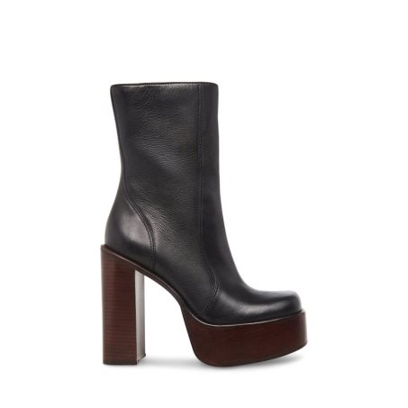 Black Steve Madden Dwane Leather Women's Ankle Boots | EWAZU4692