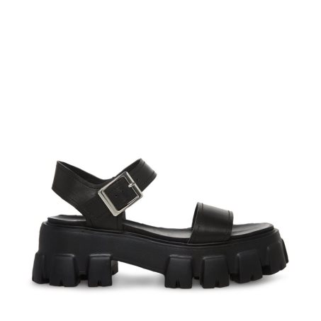 Black Steve Madden Ellie Leather Women's Platform Sandals | HESOK2814