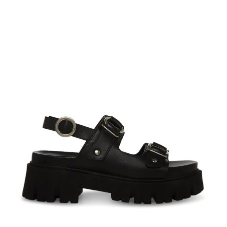 Black Steve Madden Garrick Leather Women's Platform Sandals | ZK12TM4679