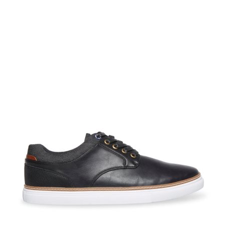 Black Steve Madden Gully Leather Men's Sneakers | DNIWE4693