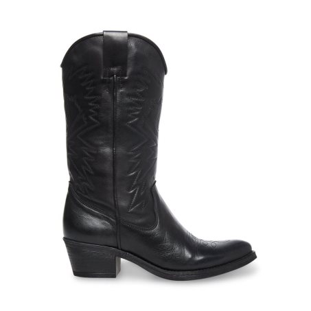 Black Steve Madden Hayward Leather Women's High Boots | LRCVW0238