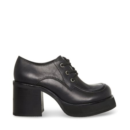 Black Steve Madden Hollace Leather Women's Platform Shoes | DFS12Y6081