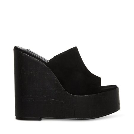 Black Steve Madden Joanne Suede Women's Wedges | ZUGXP9306