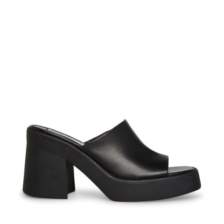 Black Steve Madden Kane Leather Women's Heels Sandals | YUZSP9147