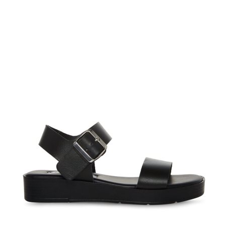 Black Steve Madden Keenan Leather Women's Platform Sandals | UVBCZ6098